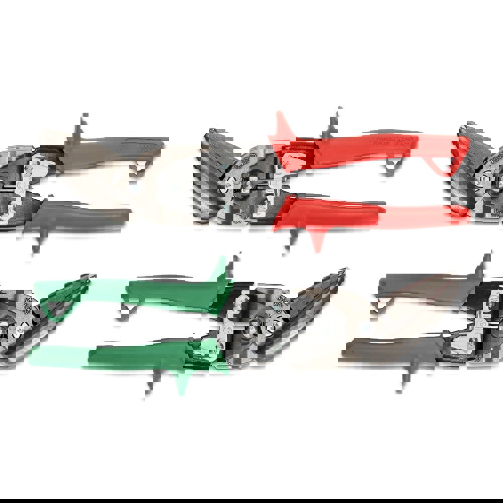 Snip & Shear Sets; Set Type: Aviation Snip Set ; Cutting Length: 2in ; Cutting Direction: Left Hand; Right Hand ; Overall Length: 9.62in ; Edge Type: Serrated ; Handle Color: Green; Red